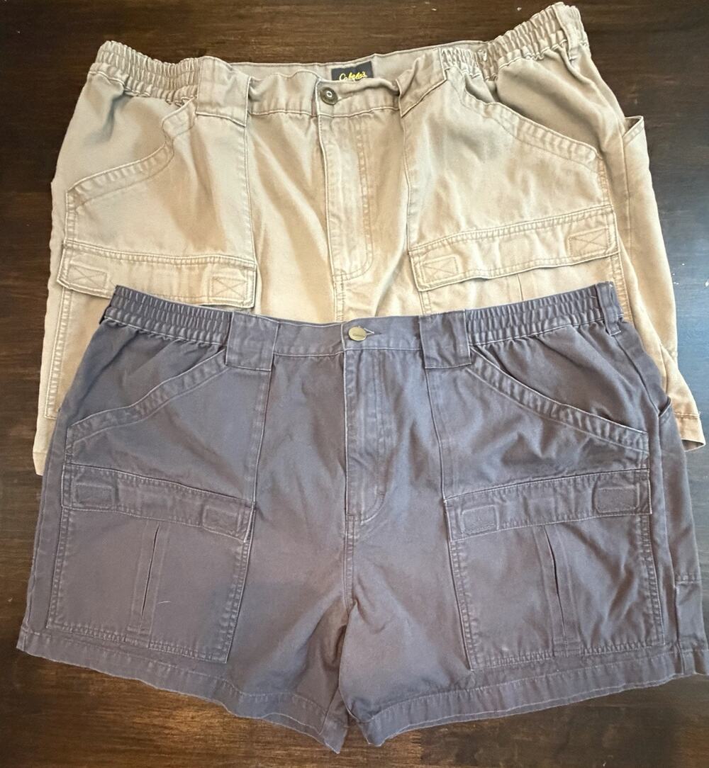 G19 (2) Cabela's Men's Cargo Shorts Size 44 Pairs Khaki And Blue